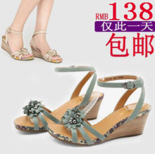 百丽belle凉鞋 专柜正品2012新款 花朵坡跟女鞋真皮鞋子清仓包邮