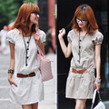 2010秋装新款女装热卖服装拼接收腰大圆领短袖连衣裙A5268