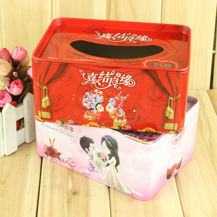 婚庆用品纸巾盒 个性结婚抽纸盒 喜庆婚宴必备用品 铁制纸巾盒子