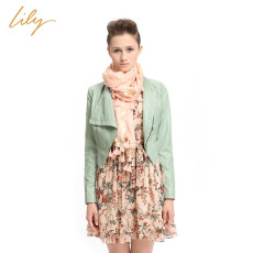 Кожаная куртка lily 春女装 欧美ol人气大翻领修身短款时尚皮衣皮夹克112120f304