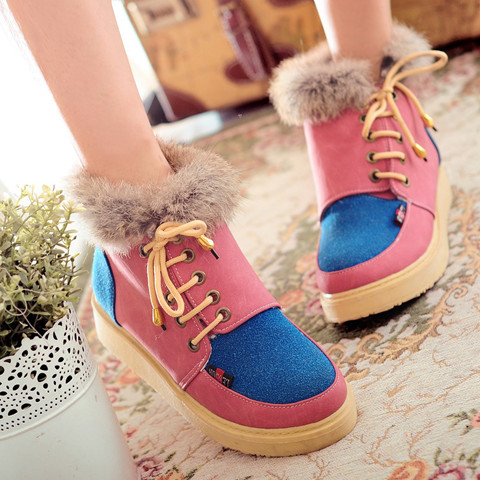 韩国公主甜美皮靴坡跟...