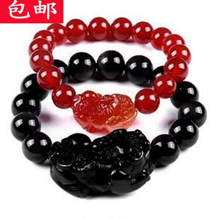  刻字  红玛瑙貔貅手链 男女情侣款 水晶饰品 本命年 招财开光黑色