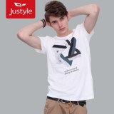 【Justyle】夏日英伦时尚印花图案低碳竹纤维棉混纺短袖T恤