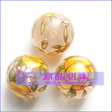 DIY 进口日本彩绘手绘珠 圆珠 12mm 透明底黄玫瑰 9.9元/个