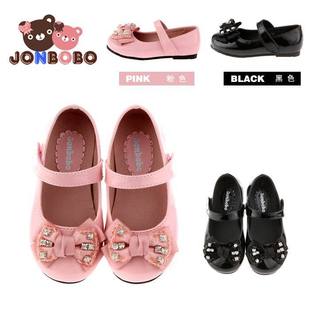  jonbobo童鞋女童春款韩版皮鞋水钻蝴蝶结pu皮儿童单鞋公主鞋