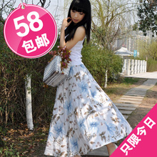 半身裙2012新款春夏 女装 民族风亚麻裙 长裙子 大摆裙 夏季玉兰