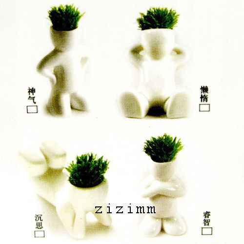 陶瓷长草娃娃/迷你园艺/小花园/礼品/迷你植物/长草娃娃