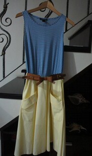 MNG MANGO 2012新款正品清新兰色条纹连衣裙