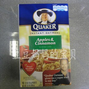  美国直递QUAKER桂格即食燕麦片苹果肉桂口味350g内含10包 护心脏