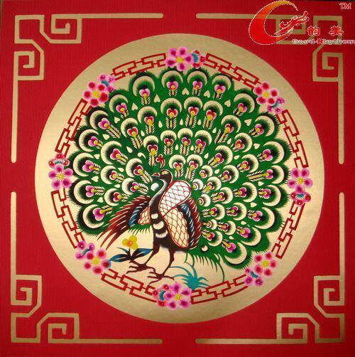 【韵美品牌】彩色纯手工剪纸画芯礼品-孔雀开屏-家居客厅装饰画