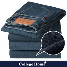 College Home加绒牛仔裤男加厚保暖男式裤子直筒韩版大码淘金币