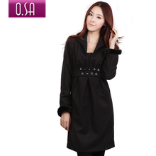 osa欧莎o.sa高品质女装2012正品冬装纯色长袖立领连衣裙子L92006