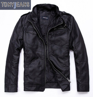  TONYJEANS 专柜在售 水洗皮 PU皮 短款 内夹棉 保暖皮衣
