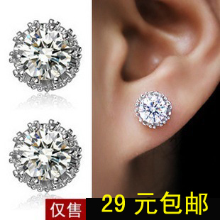  925纯银耳钉/水晶皇冠耳钉/纯银耳饰品/银耳钉/男/女/韩国/包邮