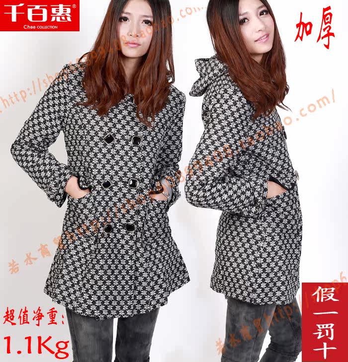 <span class=H>千百惠</span>专柜正品牌毛呢大衣外套2012春中长款新双排扣特价折扣清仓