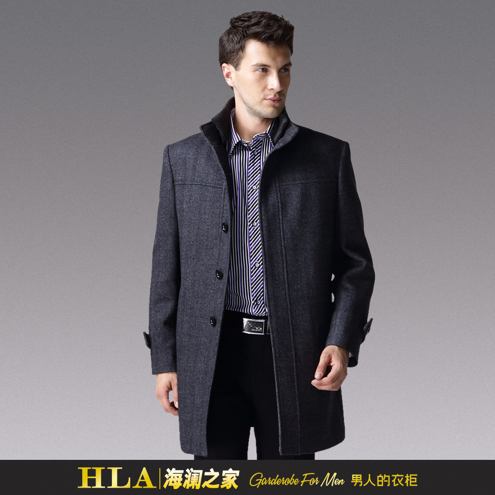 2012秋装新款海澜之家正品男士中长立领修身风衣大衣hovd3k026