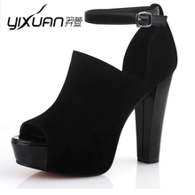 2012春夏新款女<span class=H>鞋</span> 真皮粗跟高跟<span class=H>鞋</span>欧美<span class=H>英伦</span>复古鱼嘴<span class=H>鞋</span>罗马凉<span class=H>鞋</span>子