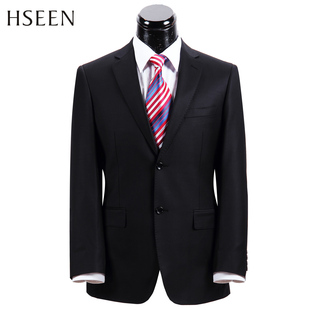  HSEEN韩臣 新款 男士羊毛西服套装 精致黑色西装套装 HS8498