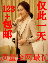包邮  爆款 2011豹纹一粒扣中长款纯色西装外套秋冬小西服 女装