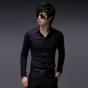  阿束 男士衬衫 商务韩版 修身时尚休闲衬衣 长袖衬衫 AS192