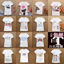 2012春装 新款女装内搭上衣韩版卡通可爱修身圆领纯棉白色短袖t恤