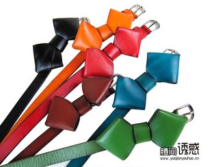 【腰间诱惑】复古立体蝴蝶结头层牛皮糖果色腰带裤带腰封（六色）