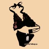 性感精致黑色蕾丝插片挂脖侧扣女士内衣性感内衣比基尼文胸套装