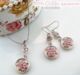 韩国进口项链耳环套装 粉色奥钻圆形坠