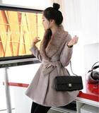 秋冬新款-韩版欧美流行时尚休闲毛领宽松羊绒大衣促销 真濑兔毛领