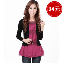 淘宝商城 正品保障 春装新款女装假<span class=H>两件</span><span class=H>套</span>蕾丝花边雪纺方领针织衫