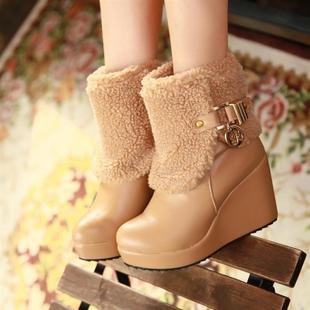 马丁靴坡跟短靴防...