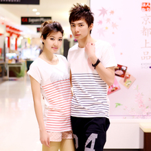 zeepmayer2012新款韩版情侣装 夏装情侣短袖班服 夏季<span class=H>个性</span>条纹T恤