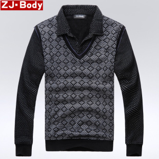  ZJ-Body 秋冬新款加绒保暖毛衣男士假两件套头毛衣大码M709