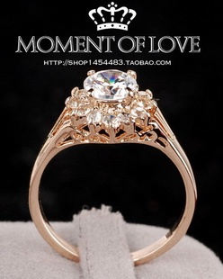  镂空群镶钻戒指钻石女玫瑰金一克拉韩版结婚r054