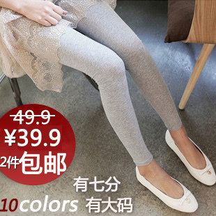 纯棉九分打底裤 女夏季韩版潮春秋薄 大码浅灰色打底裤糖果色显瘦