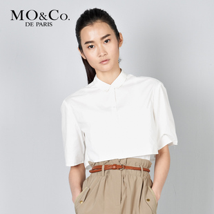 MO&Co.摩安珂 夏装 女装 M112SHT32 短款中袖纯棉衬衫