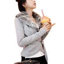 语露霏新款春秋装韩版女装系带长袖毛毛领短外套