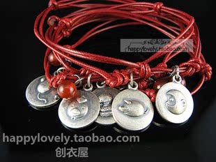  925纯银+玛瑙 PH7'S十二生肖手链红绳 鼠牛虎兔龙蛇马羊猴鸡狗猪