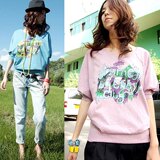 as安都2012春新款女装摇滚印花圆领蝙蝠长袖套头T恤3色9040207
