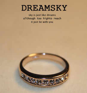  DREAMSKY  简约基础款 镀K金半圈镶钻戒指 碎钻围绕  可做尾戒