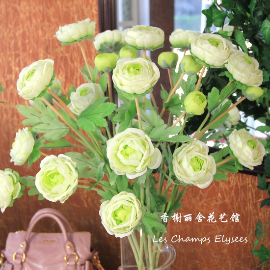 家居装饰花套装 客厅仿真花假花绢花 10枝法式露莲+时尚玻璃花瓶 家居装饰花套装 客厅仿真花假花绢花 10枝法式露莲+时尚玻璃花瓶