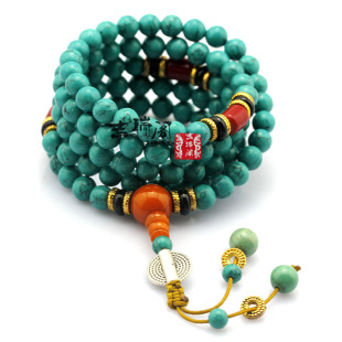  开光藏式佛珠念珠手串 尼泊尔绿松石配蜜蜡手链 108颗 8mm 男女款