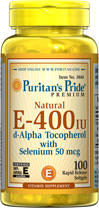  美国Puritan's pride天然加硒维生素E/VE400IU100粒抗氧化抗皱纹