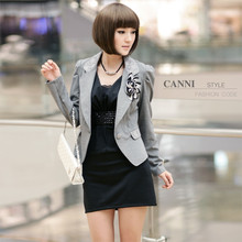 2012春装西服女装韩版泡泡袖一粒扣小西装春秋外套配胸花1715