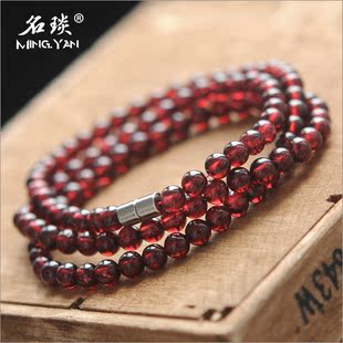  名琰出品 精品酒红石榴石手链可绕手3圈 可做项链女人石 美容养颜
