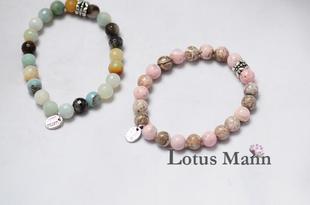  LOTUS MANN单圈大颗亚马逊石/罕见秘鲁粉红红纹石手链