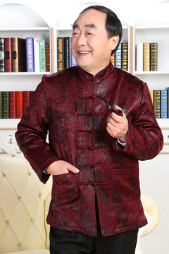 容 中老年唐装棉衣男外套龙图案唐装男士中式秋冬装 ...