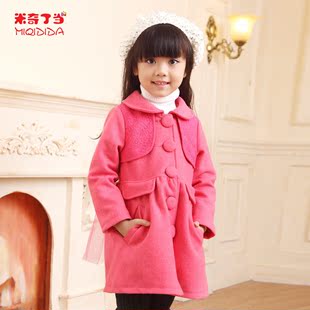  米奇丁当童装 秋冬装女童毛呢子大衣儿童网纱拼接双排扣外套