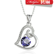 茗琳正品紫水晶爱的承诺心型水晶项链 女 短款 韩国 锁骨饰品