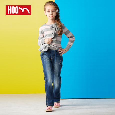 hoo品牌童装女童牛仔裤10-12岁女孩长裤子20